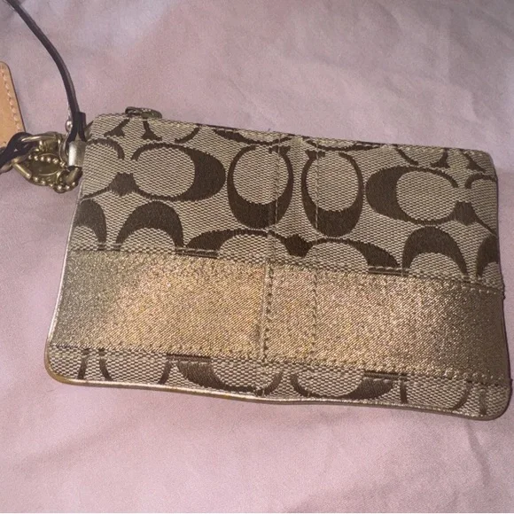 Coach Signature F41637 Gold Khaki Wristlet Pouch Clutch Wallet - Picture 7 of 7